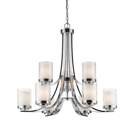 Z-Lite Willow 9 Light Chandelier, Chrome & Clear Outside with Matte Opal Inside 426-9-CH